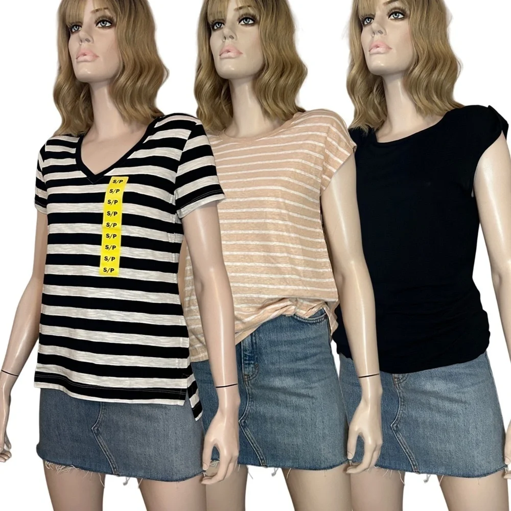 Lot 3 Tops Tanks Shirts Old Navy Nicole Miller Dynamite Black Blush White NWT - Picture 9 of 13